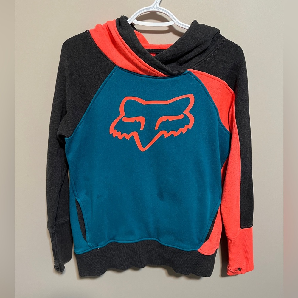 Fox Grey and Teal Hoodie with Pink/Orange Accents, size M